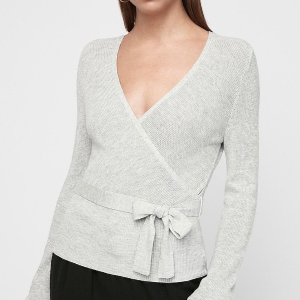 Express Ribbed Wrap Front Side Tie Sweater